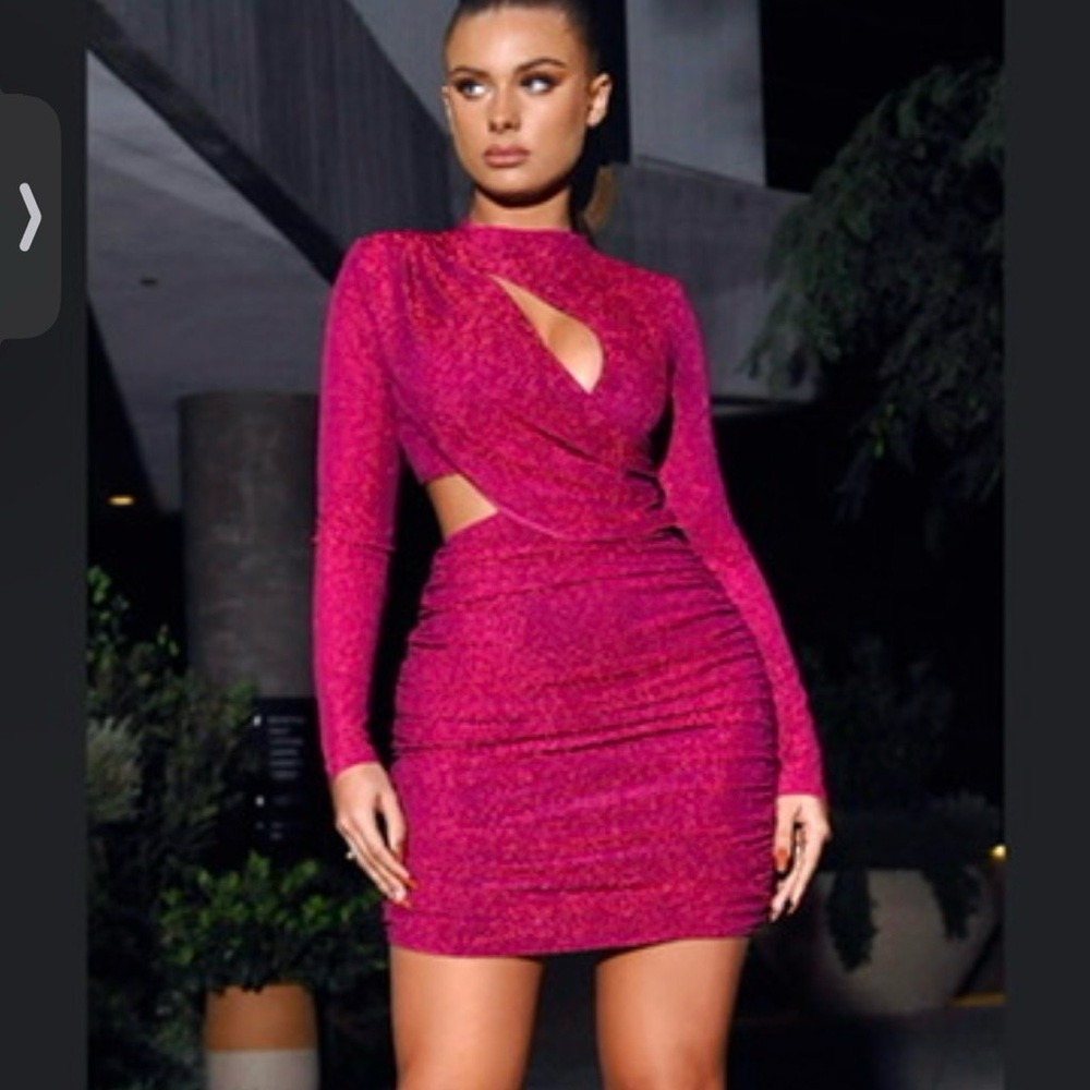NWT Miss Circle Reva Ruby Metallic Long Sleeve Cutout Dress Large